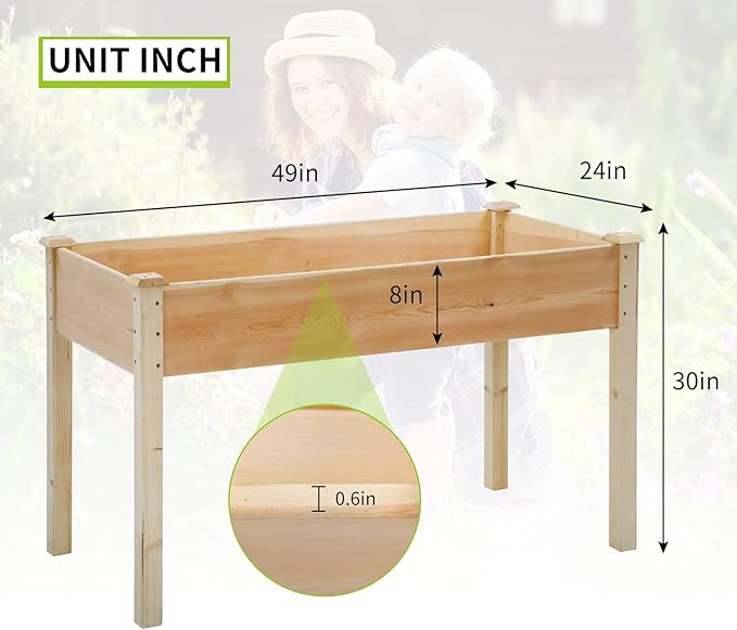 49x24x30 Inch Raised Garden Bed Outdoor Elevated Wood Planter Box Stand for Vegetable Flower Herb Backyard Patio Gardening Planter Box Natural