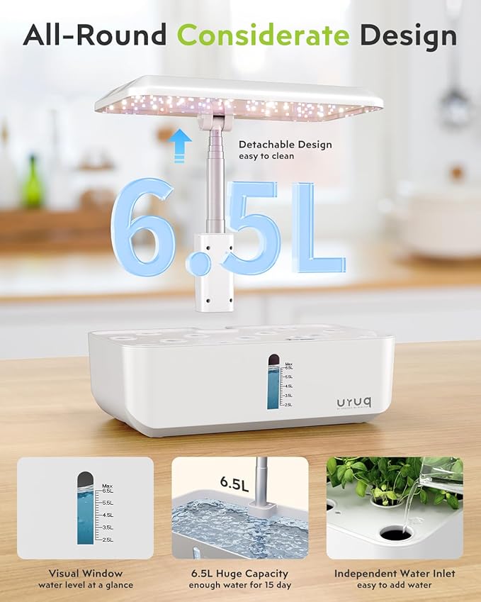 Hydroponics Growing System Garden: 12 Pods Indoor Gardening System with Custom Time Grow Light Height Adjustable Quiet Plants Germination Kit - Gardening Gifts White