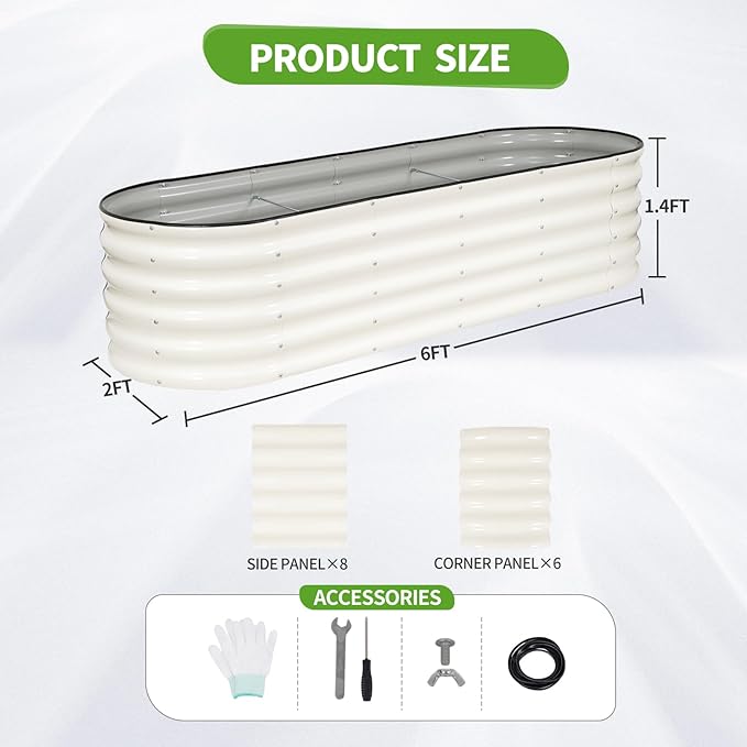 Galvanized Raised Garden Bed Outdoor- 2 Pcs Raised Beds for Gardening| Metal Planter Box Steel Raised Garden Bed Kit with Gloves for Vegetables Flower Herbs (6x2x1.4FT White)