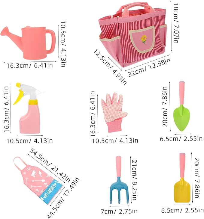 1set Boys and Girls Gardening Tools Set Garden Tool Kit Watering Can Gloves Rake Shovel and Apron for Boys and Girls for and Learning