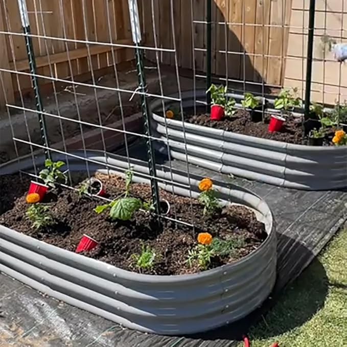 8 Pack 8x4x1FT Galvanized Raised Garden Bed Kit Oval Metal Ground Planter Box Outdoor Bottomless Planter Raised Beds for Vegetables Flowers Herbs Fruits Gray
