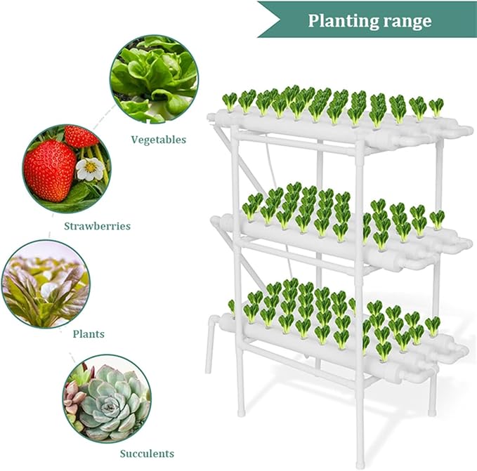Hydroponics Growing System KitBalcony-Type Hydroponic Vegetable Growing MachinePVC Plant Sites with 108 Plant SitesGardening System Grow Kit with Water Pump Timerfor VegetablesFruitsHerbC