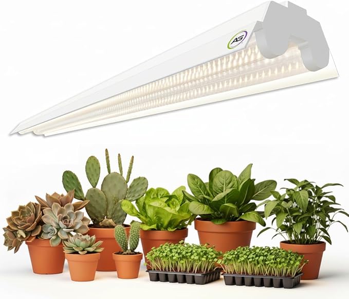 Active Grow Integrated Dual T8 4FT LED Grow Light - T8 Grow Lights for Indoor Plants Propagation Leafy Greens &amp Microgreens - 38W - Sun White Full Spectrum High CRI 95 - Linkable - 120-277V