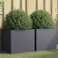 Anthracite Cold-Rolled Steel Planter Set 2 Medium Outdoor Garden Beds with Drainage 19.3x18.5x18.1 Inch Rectangular Planters for Plants