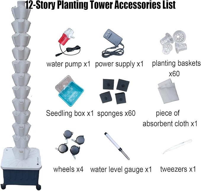 DIY Home Garden Balcony Vertical Tower Planter Detachable PP Colonization Cups Farm Greenhouse Hydroponic Grow System(Gray12th floor)