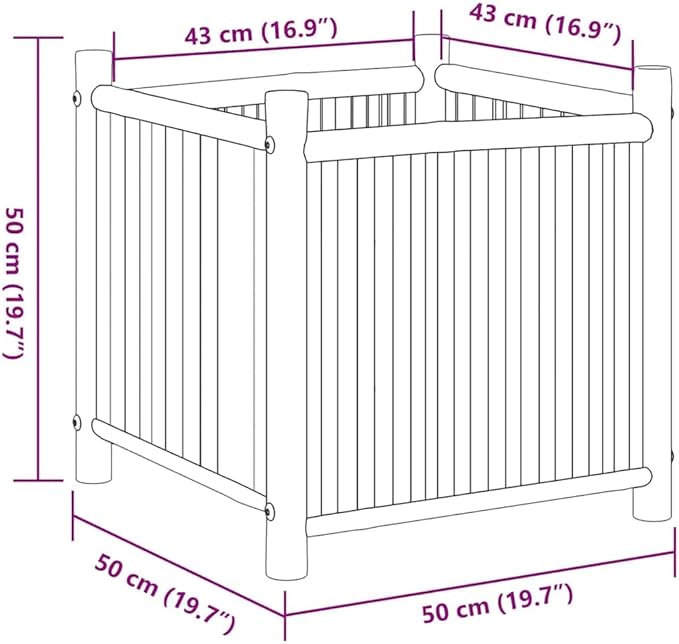 Natural Bamboo Square Planter Box 19.7x19.7x19.7 Inch Outdoor Garden Planter Durable Raised Garden Bed for Patio Balcony Deck