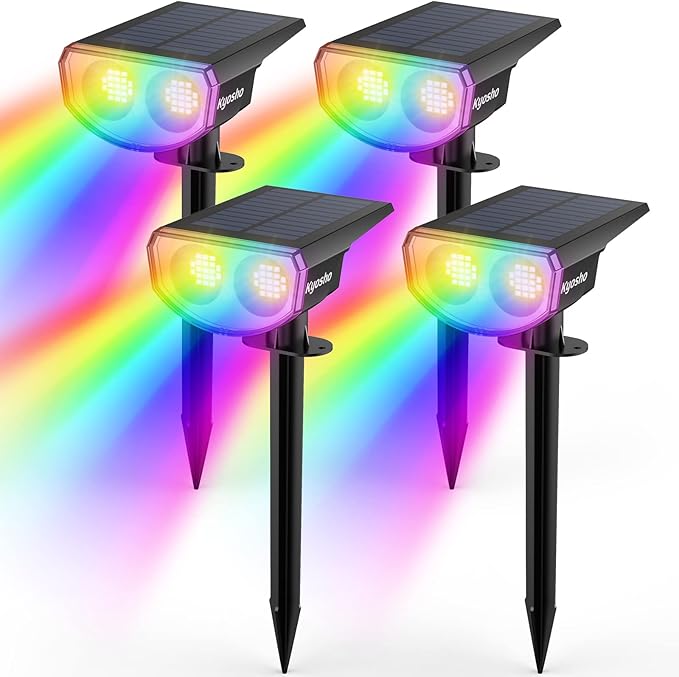 Kyosho Color Changing Solar Outdoor Lights 9 Lighting Modes Halloween Christmas Lights Waterproof RGBW Multicolor Solar Spotlight for Tree Pool Garden 4 Pack