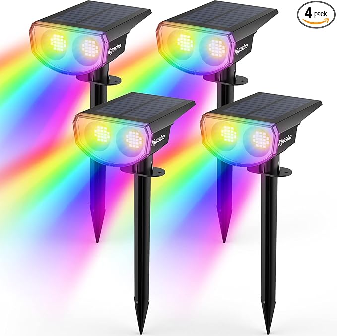 Kyosho Color Changing Solar Outdoor Lights 9 Lighting Modes Halloween Christmas Lights Waterproof RGBW Multicolor Solar Spotlight for Tree Pool Garden 4 Pack