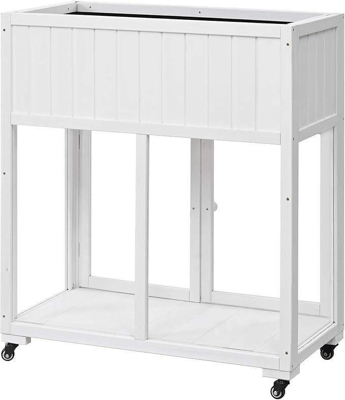 Patio 35.4''x17.7''x37.4'' Wood Cold Frame Compact 2 Doors GGreenhouse with Wheels Raised Bed with Liner for Indoor Outdoor Use White