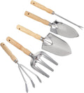 Garden Planting Tool Set 5pcs Wooden Handle Stainless Steel Shovel Rake Fork for Outdoor Weeding and Soil Loosening Portable Hand Tools for Home Vegetable and Flower Gardening