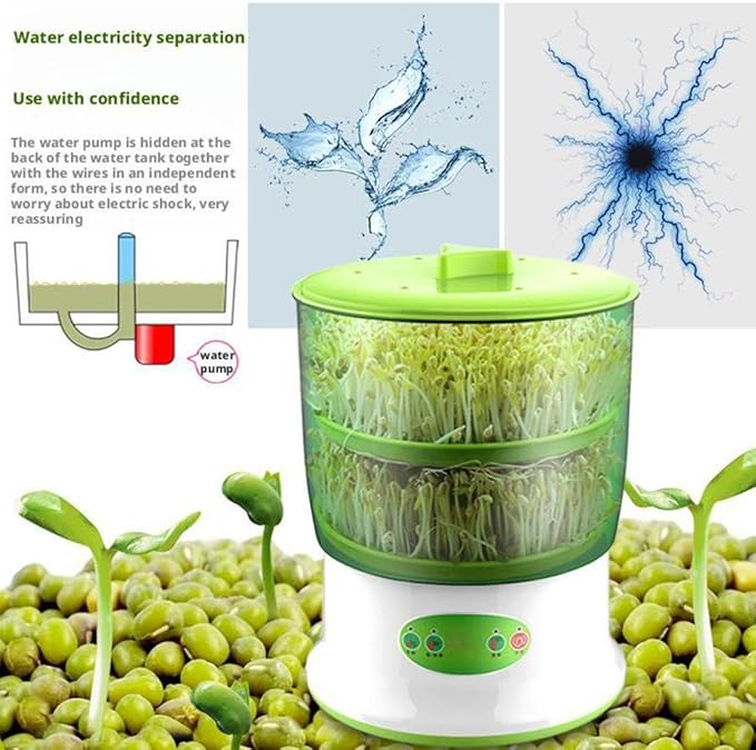 2-Tier Seed Sprouting Kit Stackable Bean Seed Sprouter Tray Ripple Soil-Free Sprouter Tray for Beans Alfalfa Seeds Bean Sprouts Machine Automatic Bean