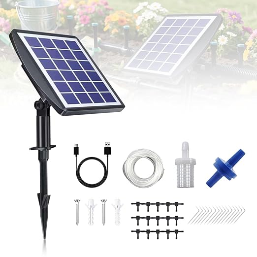 Solar Automatic Drip Irrigation Kit System 2025 Upgrade Auto Plants Watering Kit Solar Powered Garden Self Watering System for Indoor Outdoor Potted Plants Balcony Patio Greenhouse (10 Pots-32FT)