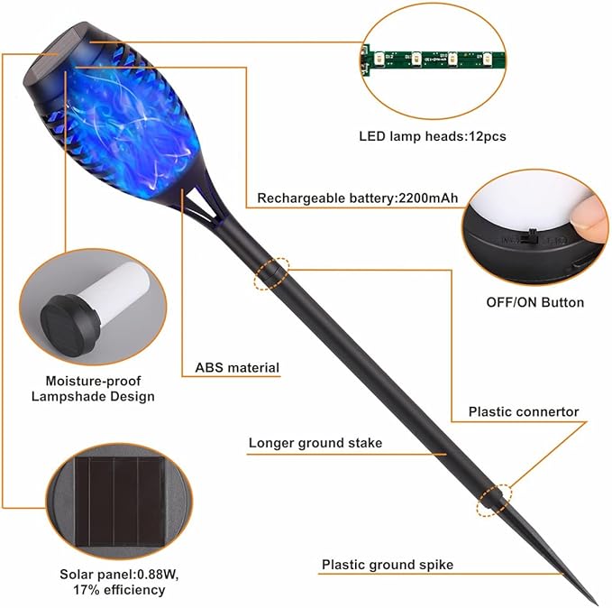 Solar Torch Flame Lights with Flickering Blue Flame Waterproof Outdoor Landscape Decoration Lighting for Garden Lawn Yard Solar Powered (8)