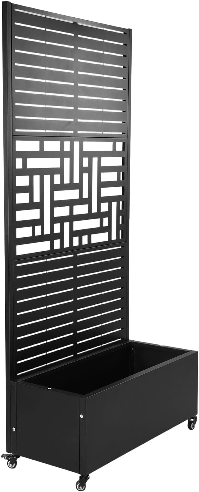 Metal Planter with Trellis &amp Wheels 70.87x35.43x15.75 Inch Raised Garden Bed with Trellis Privacy Planters for Patio Garden Bed for Climbing Plants (01)