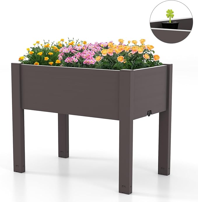 Raised Garden Bed Outdoor Elevated Planter Boxes with Legs &amp Water Level Indicator Garden Box Self-Watering Raised Beds for Gardening Balcony &amp Deck (Coffee)