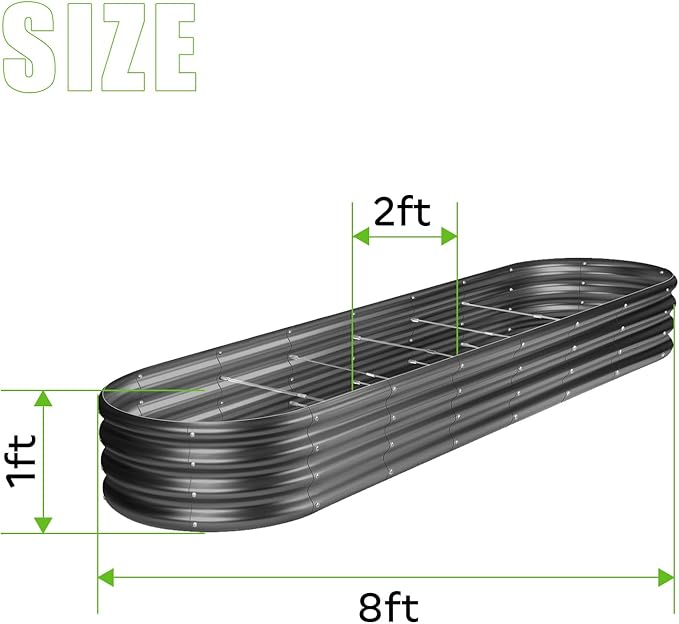 Land Guard 8×2×1ft Galvanized Raised Garden Bed Kit 108 Gallon Capacity Raised Garden Boxes Outdoor Oval Metal Raised Garden Beds for Vegetables Gray(with 10 Connecting rods)