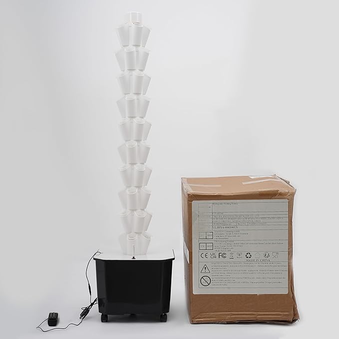 50 Hole Vertical Hydroponics Growing Kit Mobile Hydroponic Growing KitAeroponic Tower Hydroponic Growing System Kit for Leafy Vegetables (White)