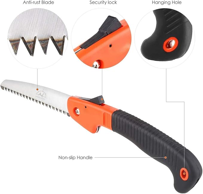 7 Pieces Garden Tools Set Pruning Saw Non-Slip Handle with Anti-Rust Trowel Cultivator Pruning Shear Water Sprayer Gloves with Claws Carrying Case