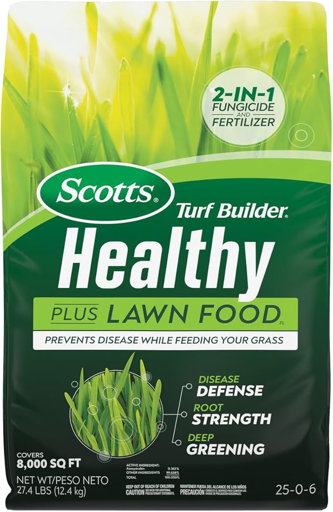 Scotts Turf Builder Healthy Plus Lawn FoodFL 2-in-1 Fungicide and Fertilizer Helps Grass Withstand Summer Stress 8000 sq. ft. 27.40 lbs.