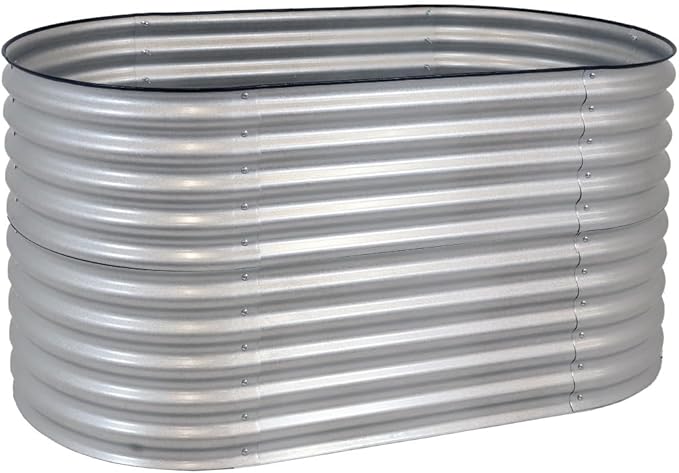 HomeRoots 32 X 63 Silver Metal Oval Raised Garden Bed