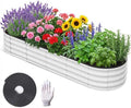IDEALHOUSE Oval Metal Raised Garden Bed 8x2x1 ft Beige 0.5mm Galvanized Steel Planter Boxes Open Bottom Outdoor Planters for Vegetables Fruits Flowers Easy to Assemble