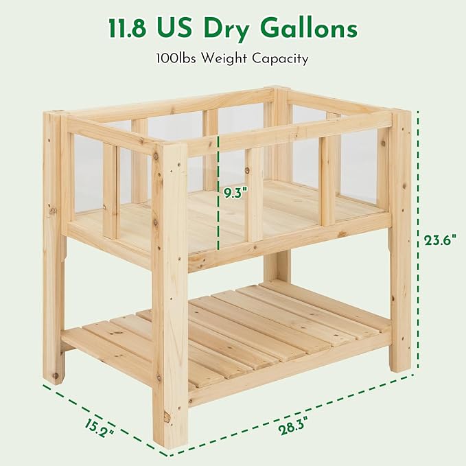 Raised Garden Bed with Transparent Acrylic Side Panels Elevated Wooden Planter Box with Shelf for Vegetables Herbs &amp FlowersOutdoor Raised Garden Planter for Patio Balcony &amp Backyard