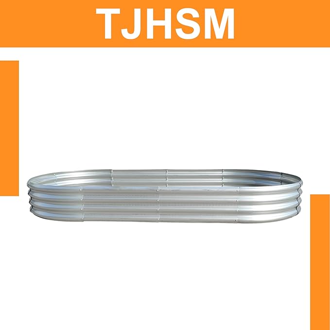 1 Pack 8x4x1Ft Silver Outdoor Metal Raised Garden Bed Flower Box Planted with Many Kinds of Plants Vegetables Flowers