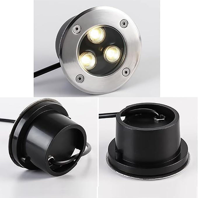 Outdoor LED Landscape Lights - IP67 Waterproof Ultra-Thin Round Underground Spotlights with Tempered Glass Cover - Easy Installation - Warm White &amp Red (3W)