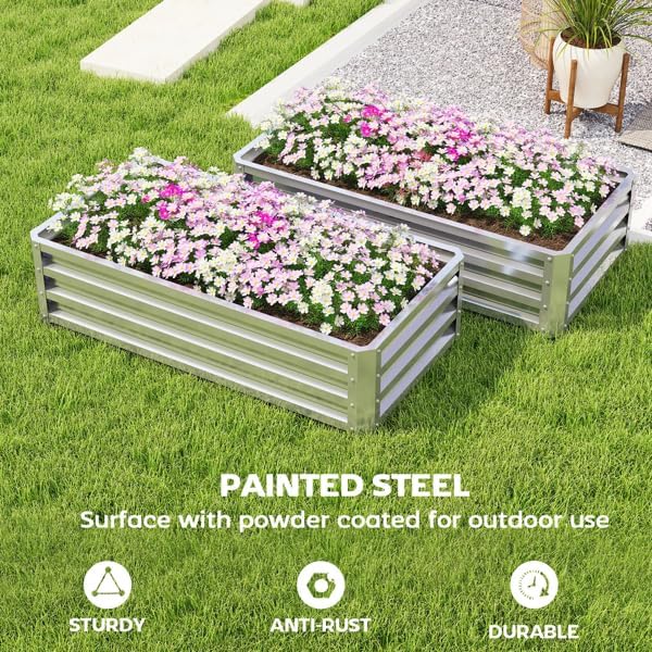 2-Pack Galvanized Raised Garden Bed with PE Greenhouse 47 x 23.5 x 12 Metal Planter Box for Vegetables Flowers Herbs Open Bottom Outdoor Garden Bed for Backyard Silver
