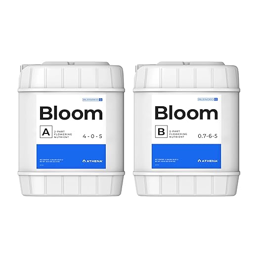 Athena Blended Bloom A&ampB | 2-Part Flowering Liquid Fertilizer for Hydroponics &amp Soil | Bloom Booster Plant Food | NPK A 4-0-5 | B 0.7-6-5 | 5 Gallon