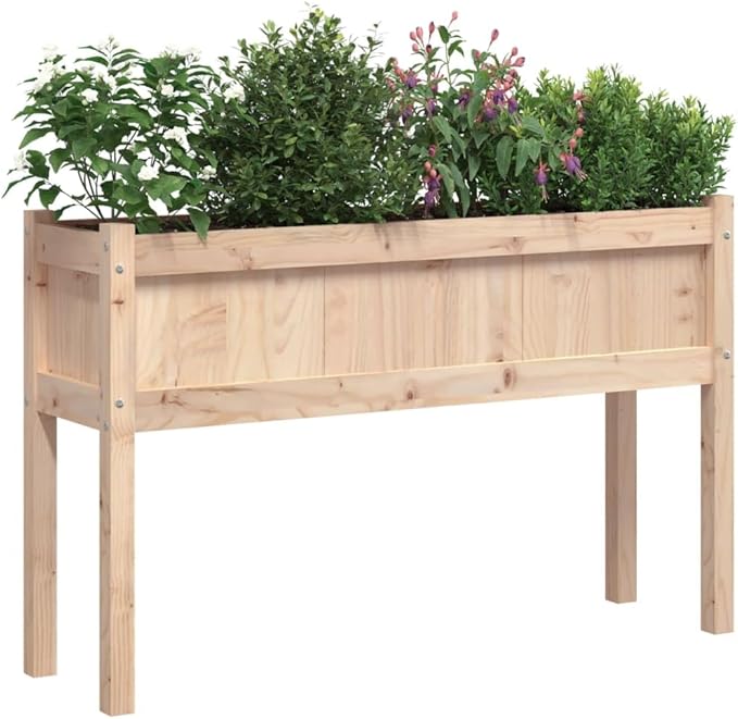 Garden Planter Set of 2 Natural Solid Pine Wood Large Rectangular Raised Garden Bed for Outdoor Plants 43.3 x 43.3 x 27.6 inch
