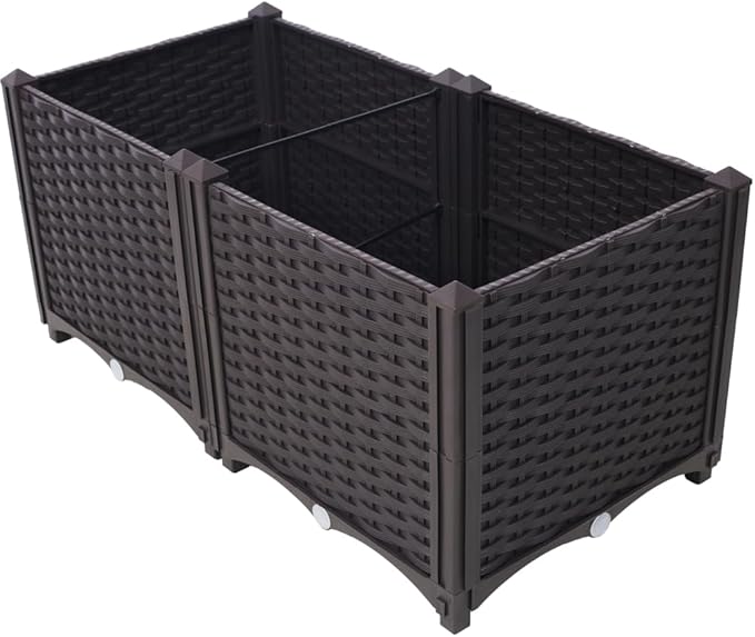 Heavy-Duty Raised Garden Bed Planter Box for Vegetables Flowers Herbs and Succulents – Durable Plastic Self-Watering Grow Bed (Brown + Polypropylene-1)