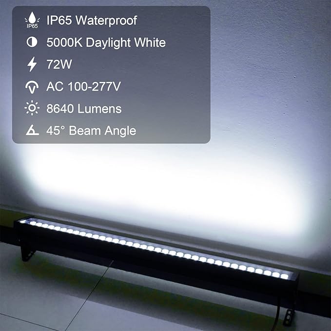 LED Wall Washer Light 72W 40 5000K Super Bright Heavy Duty LED Light Bar for Batting Cage Garage Lighting Box Farms Commercial Billboards and Landmarks