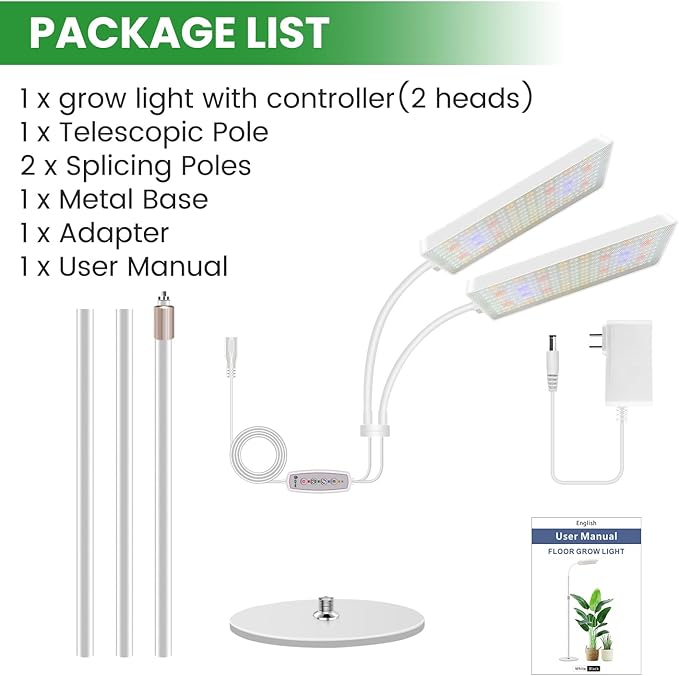 Wiaxulay Grow Lights for Indoor Plants 306 LED Full Spectrum Plant Light with Stand Height Adjustable 24-68 in for Growing Large Tall Plants 4/8/12/16H Timer3 Lighting Modes5 Brightness (2 Heads)