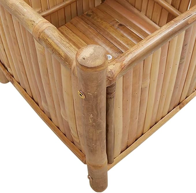 Natural Bamboo Raised Planter Box 15.7 in Cube Indoor Outdoor Elevated Garden Bed for Flowers Herbs Vegetables Beige Patios Balconies and Living Rooms