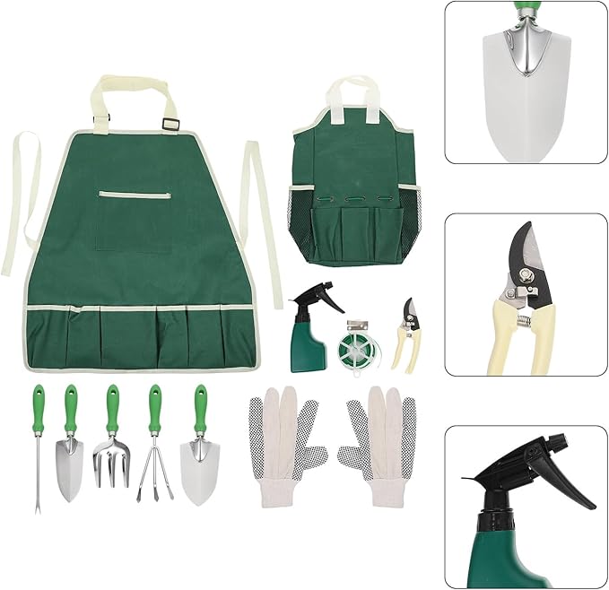 11pcs Garden Tool Set with Stainless Steel Weeding Shovel Rake and Hand Trowel for Outdoor Planting and Succulent Care