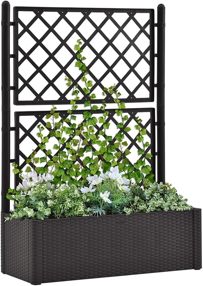 Raised Garden BedGarden Boxfor Vine Climbing Plants Vegetable Flower Free-Standing Raised PlanterGarden Raised Bed with Trellis and Self Watering Systemfor Yard Garden Indoor OutdoorAnthracite