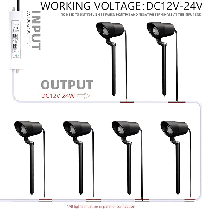 Low Voltage Landscape Lights AC/DC 12V-24V LED Landscape Lighting 3000K Warm White IP67 Waterproof Outdoor Spot Light for Yard Garden House Flag Landscaping Lights with Spike Stand (6 Packs)