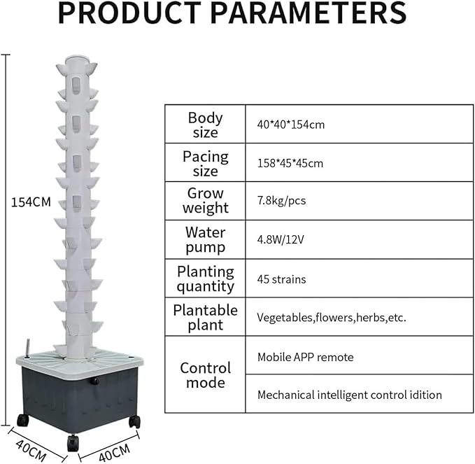 45 Pots Aquapony Cultivation Vertical Air Cultivation Tower Equipment for Indoor Herbs with Moisturizer ~/ Pump ~/