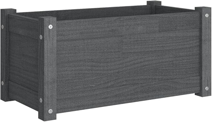 Garden Planter Set of 2 Grey Solid Pinewood Medium Durable Outdoor Raised Garden Bed Rectangular Planter Box for Flowers Herbs Balcony Patio