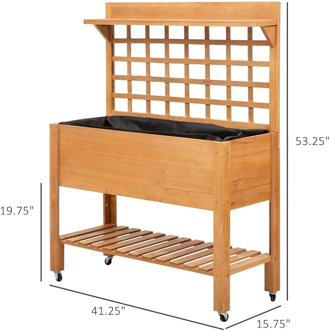 3- Shelf Premium Heavy Duty Durable Eco-Friendly Robust Weatherproof Solid Wooden Raised Garden Bed 48x22x17 51lb Sandy Brown Finish