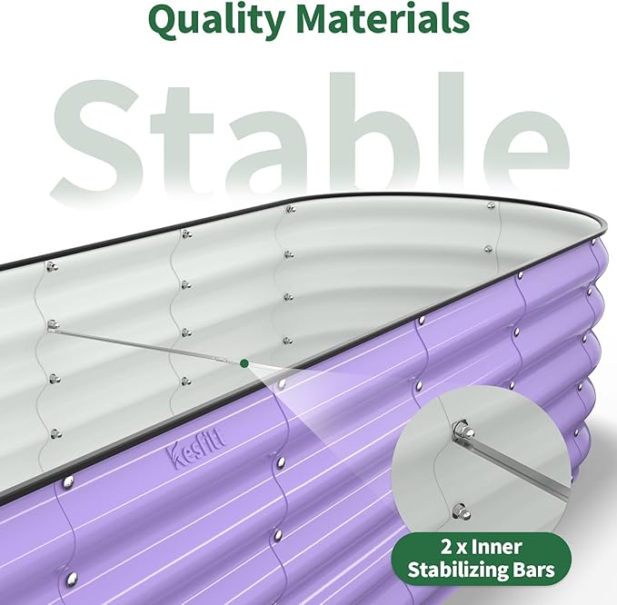 Kesfitt Raised Garden Bed Metal Galvanized Steel Oval Garden Bed 8x2x1.5 ft with 18-Inch Deep Open-Bottom Design for Outdoor Vegetable Gardening Lavender Purple