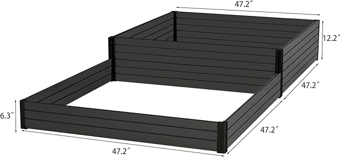 Elevated Wooden Raised Garden Planter - 2-Tier Outdoor Flower &amp Vegetable Box for Patio Backyard or Garden - Durable Weather-Resistant Design - 47.2 x 47.2 x 12.2 (Black)