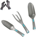 GOODSMANN Garden Tools Set 3 Piece All One Piece Die-Cast Aluminum Gardening Kit Hand Trowel Marker Measurements Transplanter and Cultivator Garden Hand Shovel for Digging Weeding Planting