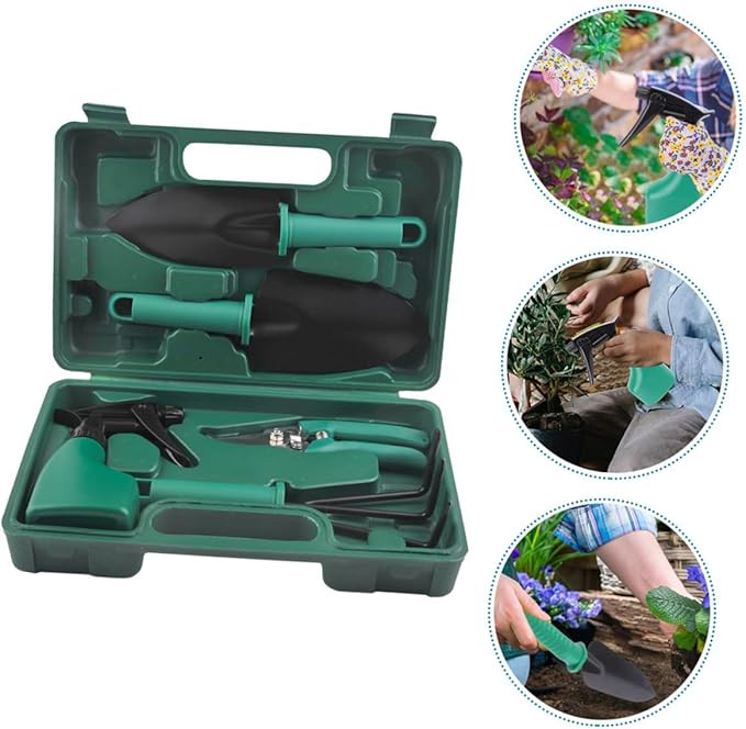 Yardwe Heavy Duty Garden Tool Set with Shovel Rake and Pruning Shears for Planting and Weeding Portable 5pcs Gardening Hand Tools Kit with Carrying Case for Outdoor Lawn Care