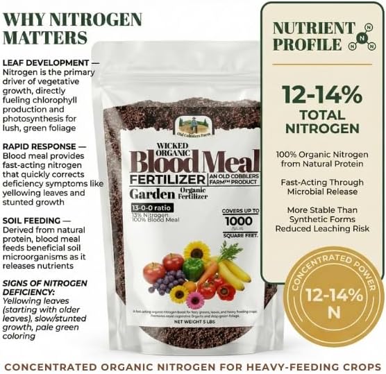 Old Cobblers Farm™ Wicked Organics Blood Meal – High-Nitrogen Soil Booster for Lush Lawn &amp Vigorous Garden Growth | Promotes Greener Foliage &amp Strong Roots | (5 lbs | 10 lbs | 15 lbs | 20 lbs)