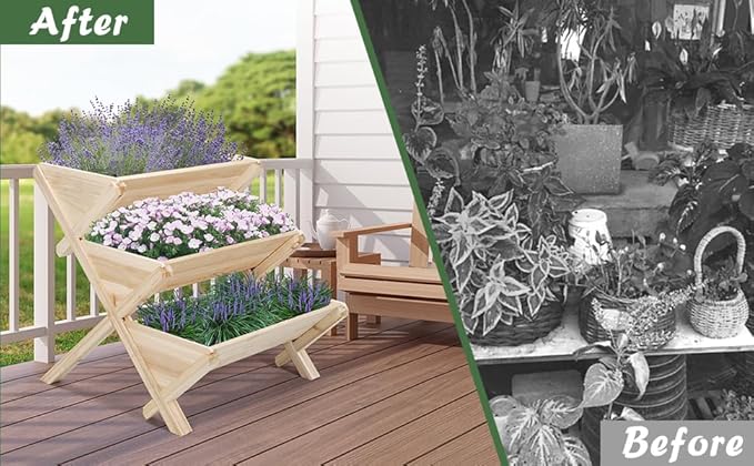 3 Tiers Wooden Vertical Raised Garden Bed with LegsPlanter Raised Beds Kit for Flowers Herbs Vegetables Natural