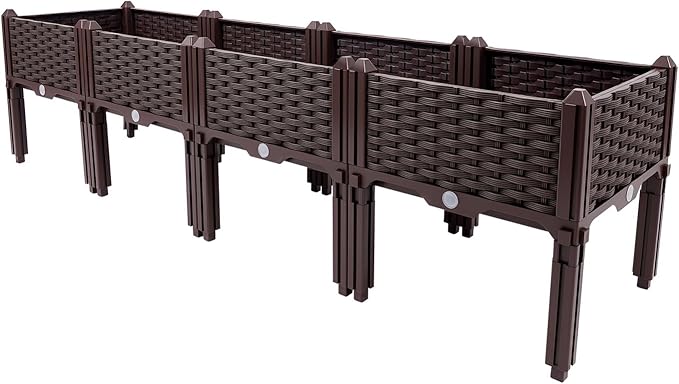 Set of 4 Raised Garden Bed with Legs Plastic Raised Garden Bed Planters Elevated Garden Bed with Drain Holes for Patio Deck Porch Backyard