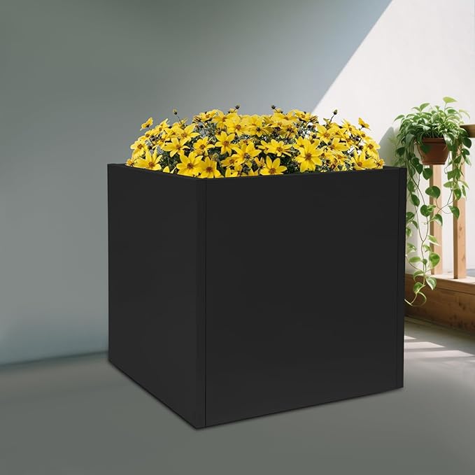 Heavy-Duty Galvanized Steel Raised Garden Bed 26x26x26in - Elevated Planter Box with Removable Panel for Tomatoes/Herbs/FlowersRust-Proof Outdoor Metal Garden Kit for PatioBackyardBalcony (Black)