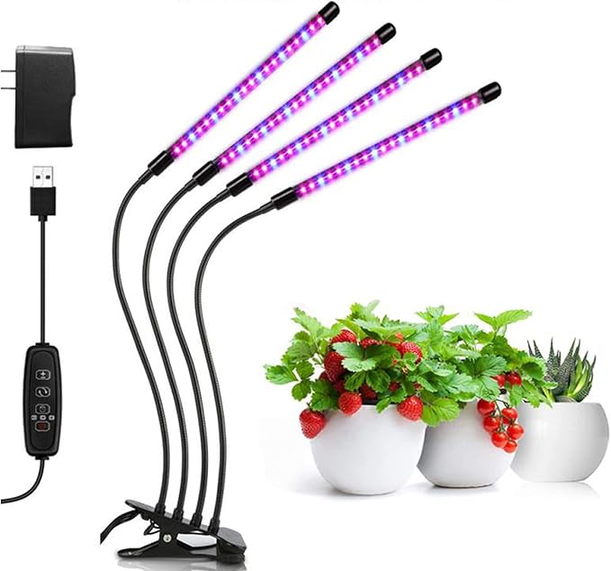 4 Lamps Grow Light Grow Lights for Indoor Plants with Red Blue Spectrum Dimmable Brightness for Plant Growth (4 Lamps)